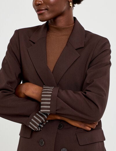 Blazer ajust&eacute; manches longues marron fonc&eacute; femme