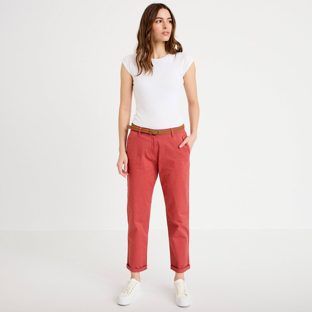 Pantalon chino 7/8&egrave;me vieux rose femme