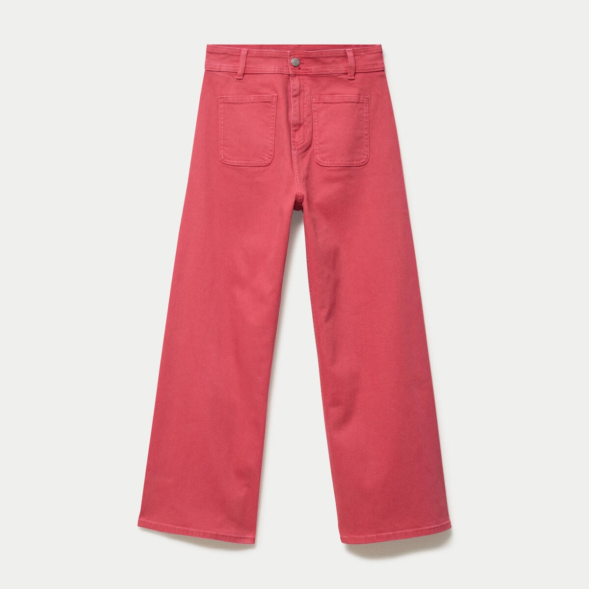 Jean wide leg cropped taille haute rose framboise femme