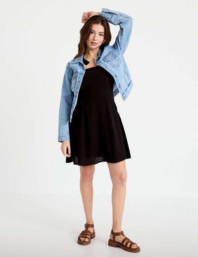 Robe patineuse courte &agrave; fines bretelles noir femme