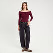 T-shirt c&ocirc;tel&eacute; col bardot violet fonc&eacute; femme