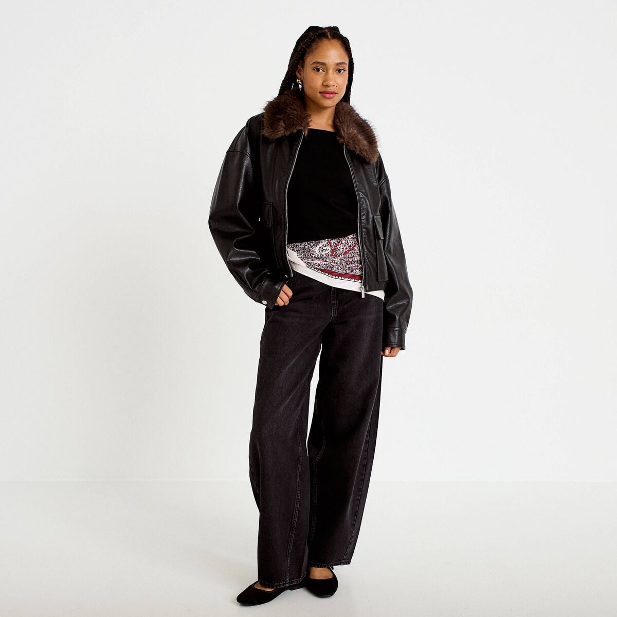 Blouson oversize similicuir noir femme