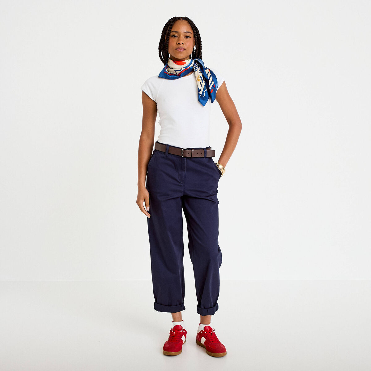 Pantalon chino avec ceinture amovible bleu marine femme