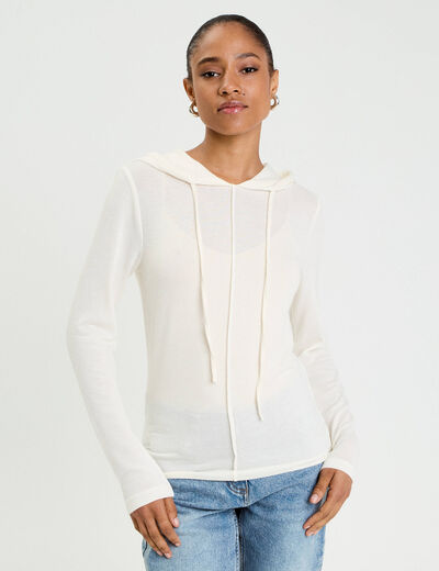 Pull &agrave; capuche ecru femme