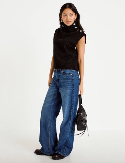 Pull droit sans manches col montant noir femme