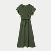 Robe longue &eacute;vas&eacute;e manches courtes vert kaki femme