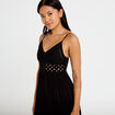 Robe longue bi-mati&egrave;re col v noir femme