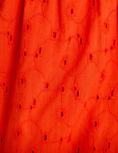 Robe courte &eacute;vas&eacute;e col v bretelles orange fonc&eacute; femme
