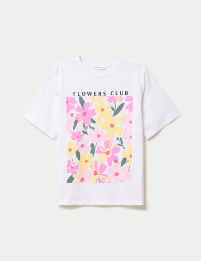 T-shirt manches courtes print fleurs blanc femme