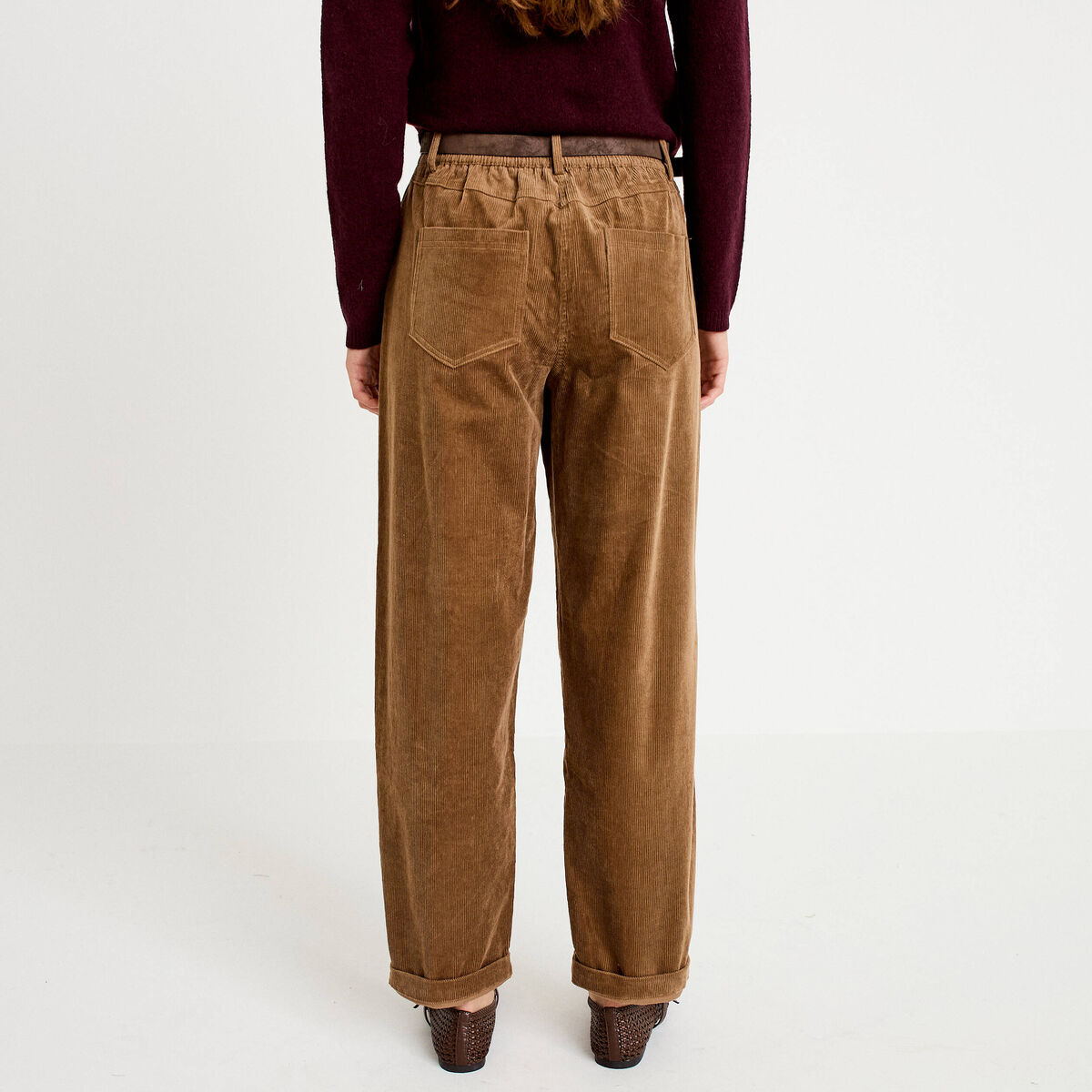 Pantalon barrel ceinture amovible taupe femme