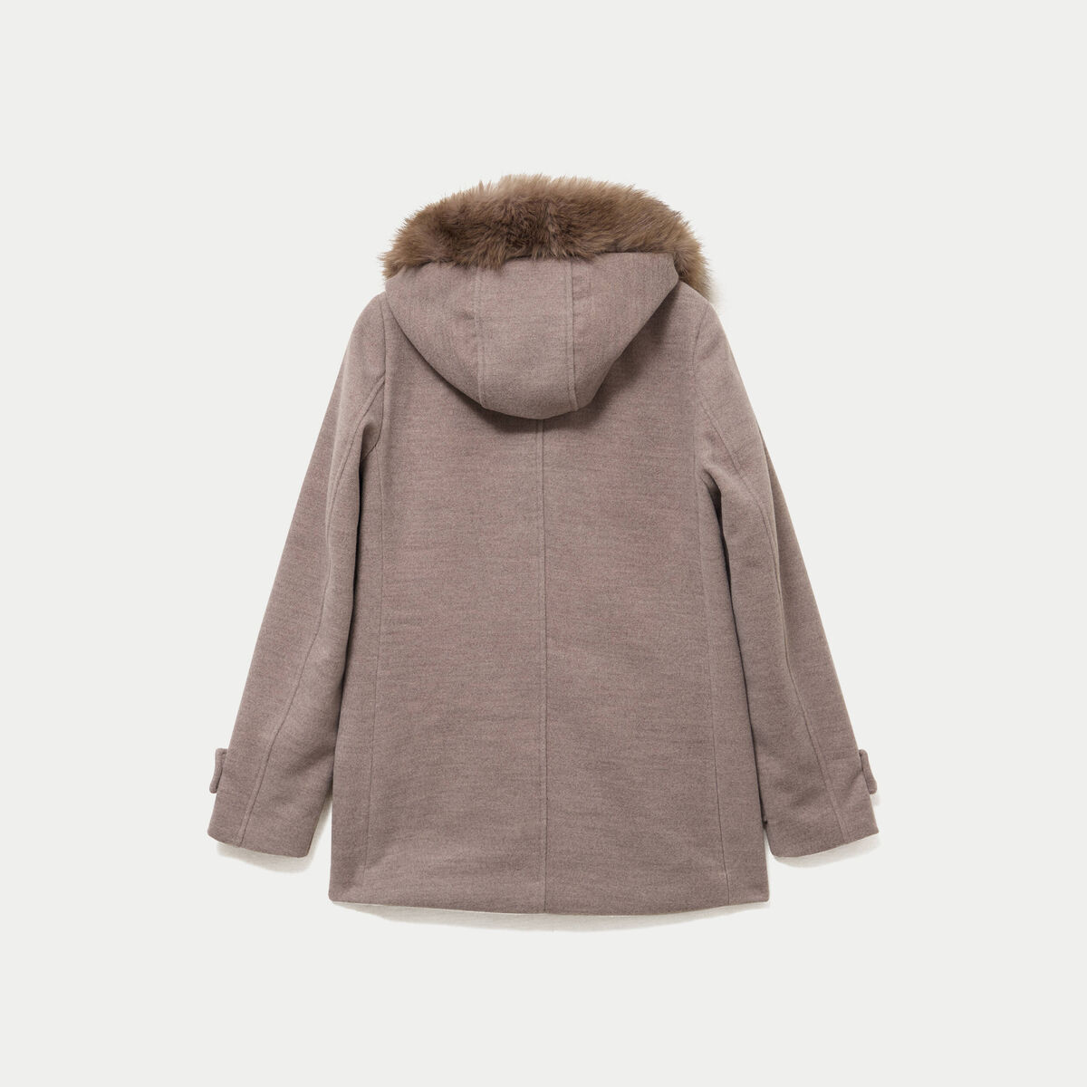 Manteau mi-long &agrave; capuche taupe femme