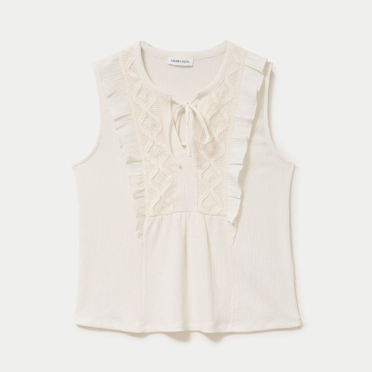 Blouse sans manches col v ecru femme