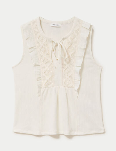 Blouse sans manches col v ecru femme