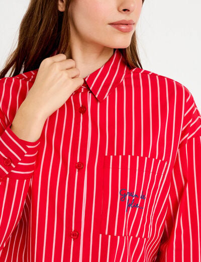 Chemise oversize manches longues rouge femme