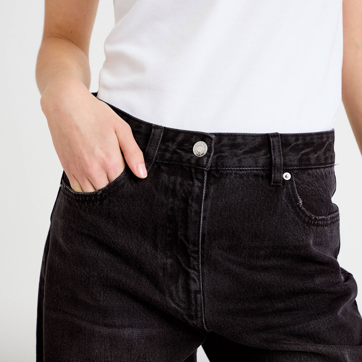 Jean barrel taille standard denim noir femme