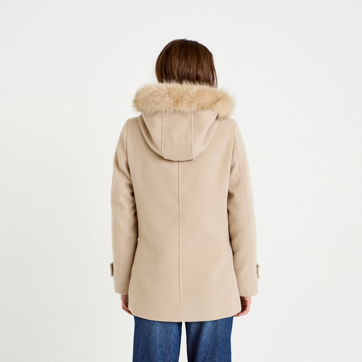 Manteau mi-long &agrave; capuche beige femme