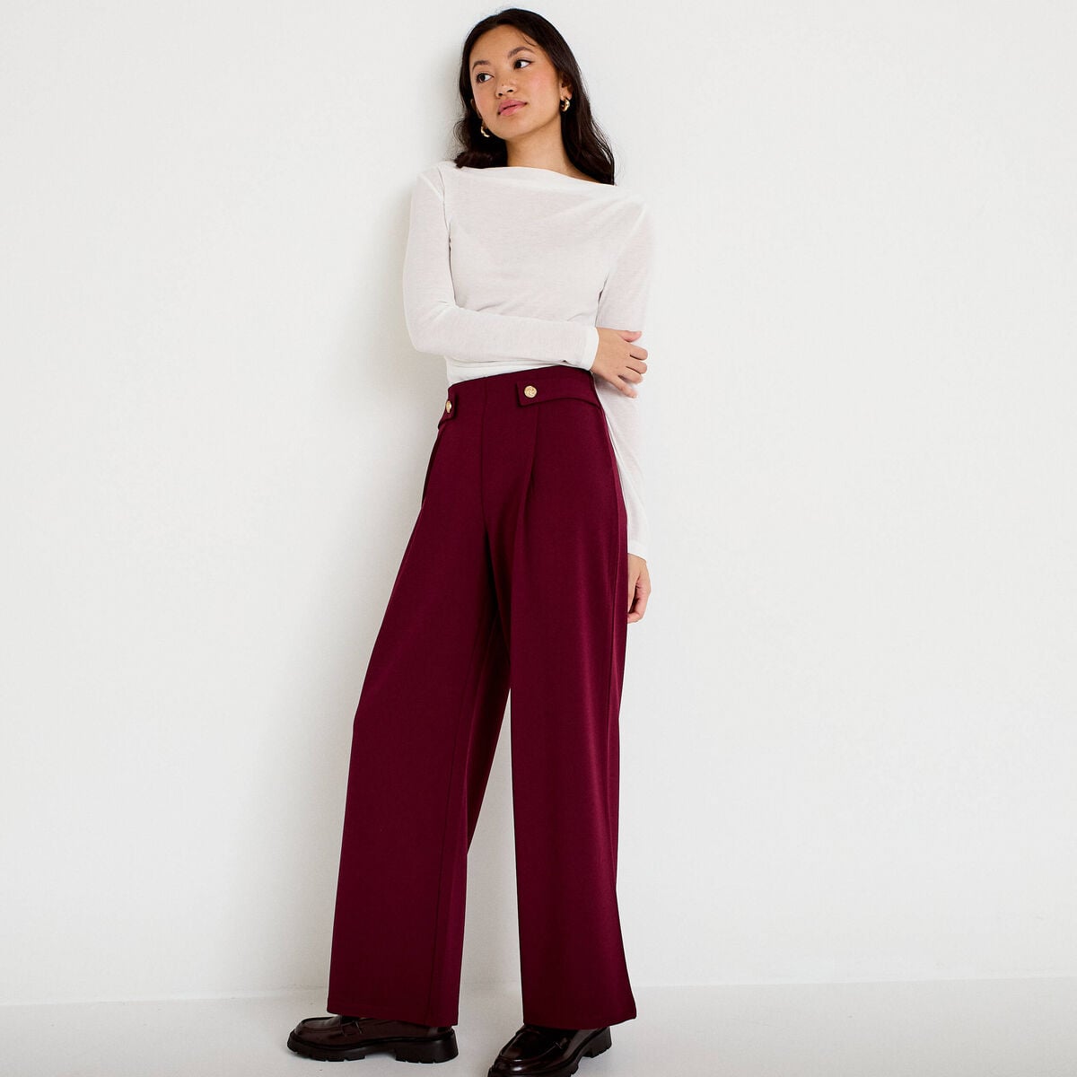 Pantalon bootcut taille standard bordeaux femme