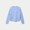 Gilet manches longues fleurs brod&eacute;es bleu ciel femme