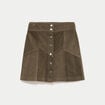 Jupe courte trap&egrave;ze en velours vert kaki femme