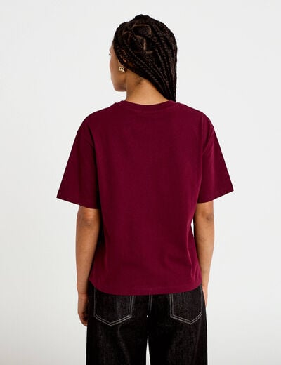 T-shirt col rond manches courtes bordeaux femme