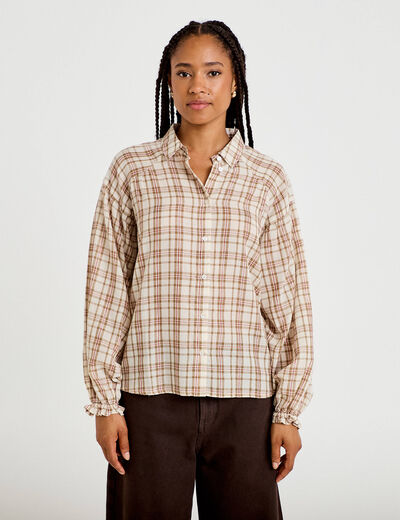 Chemise coupe ample manches longues marron femme