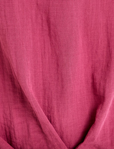 Blouse sans manches col tunisien pliss&eacute; prune femme