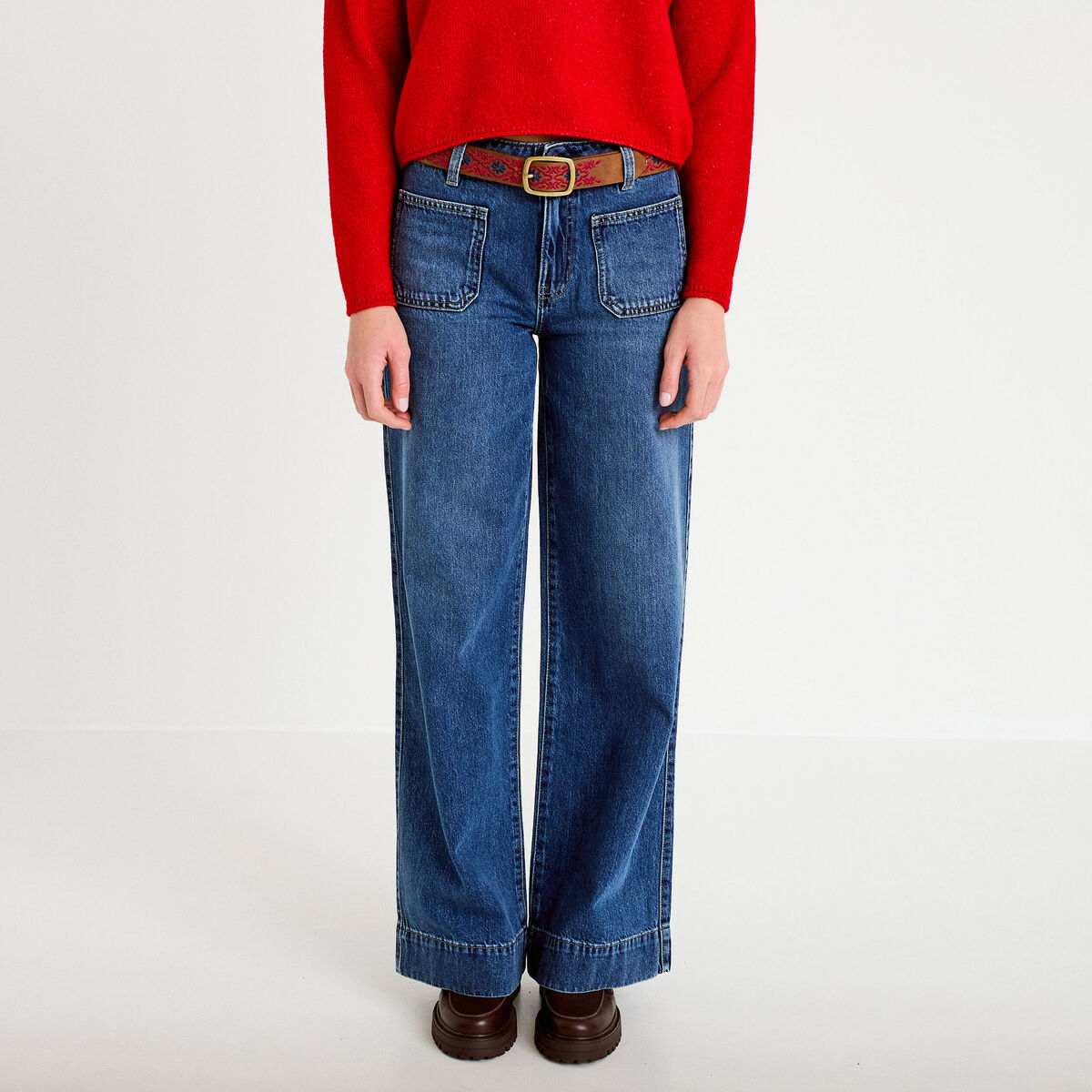 Jean bootcut ceinture amovible denim stone femme