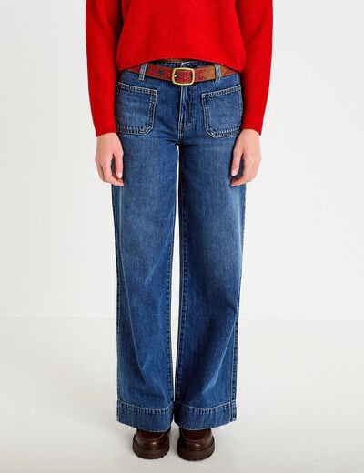 Jean bootcut ceinture amovible denim stone femme