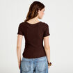 T-shirt col rond manches courtes bijou marron fonc&eacute; femme