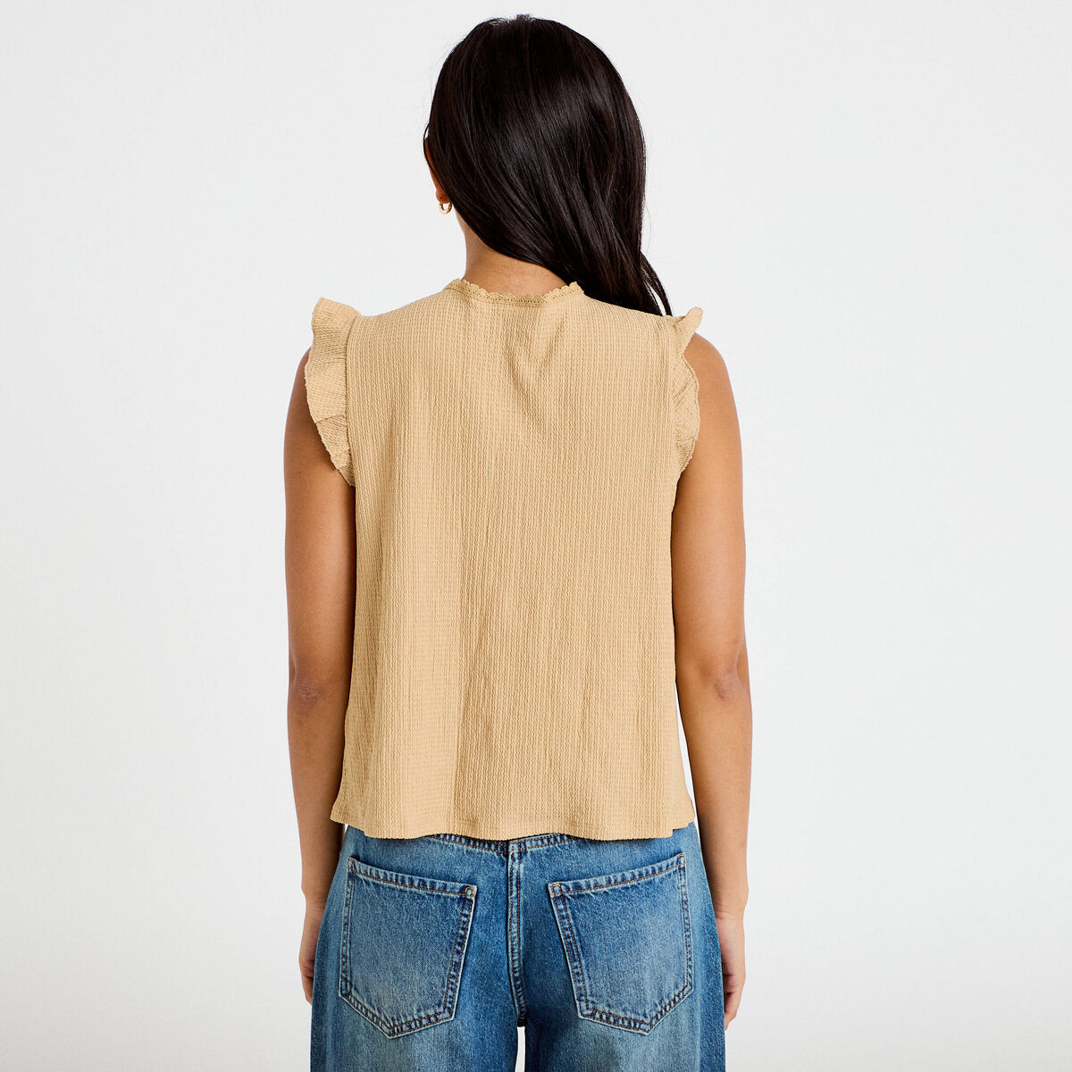 Blouse sans manches col rond beige femme