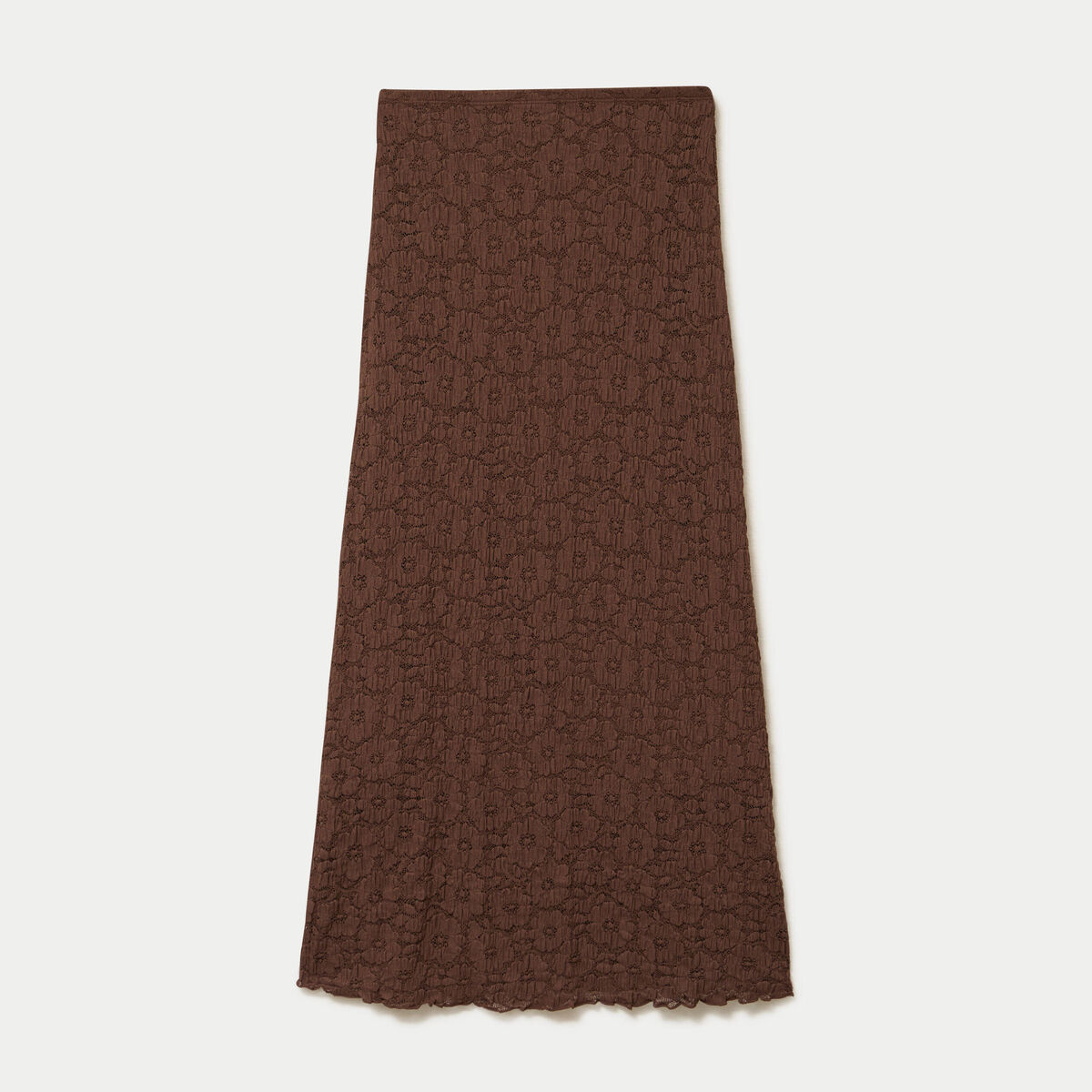 Jupe longue maille &agrave; relief marron femme
