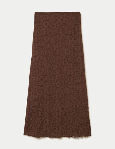 Jupe longue maille &agrave; relief marron femme