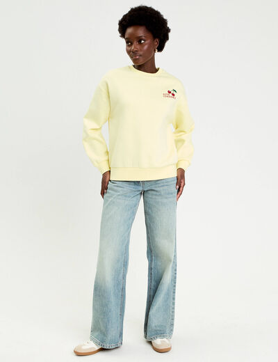 Sweat col rond manches longues jaune clair femme