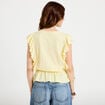 Blouse &agrave; volants jaune pastel femme