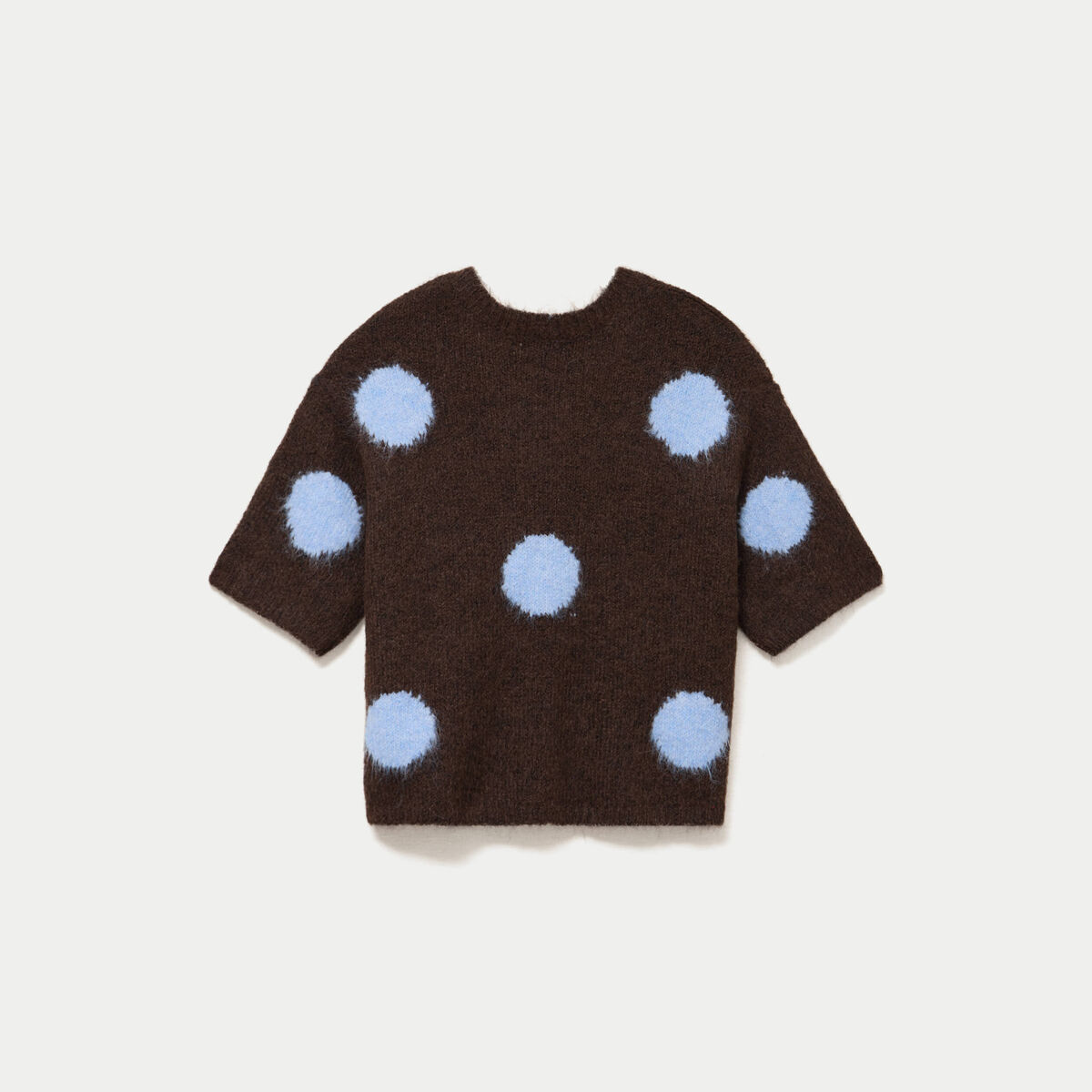 Pull col rond manches courtes marron fonc&eacute; femme