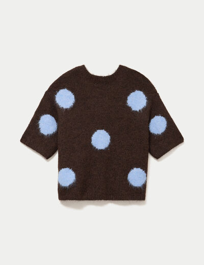 Pull col rond manches courtes marron fonc&eacute; femme