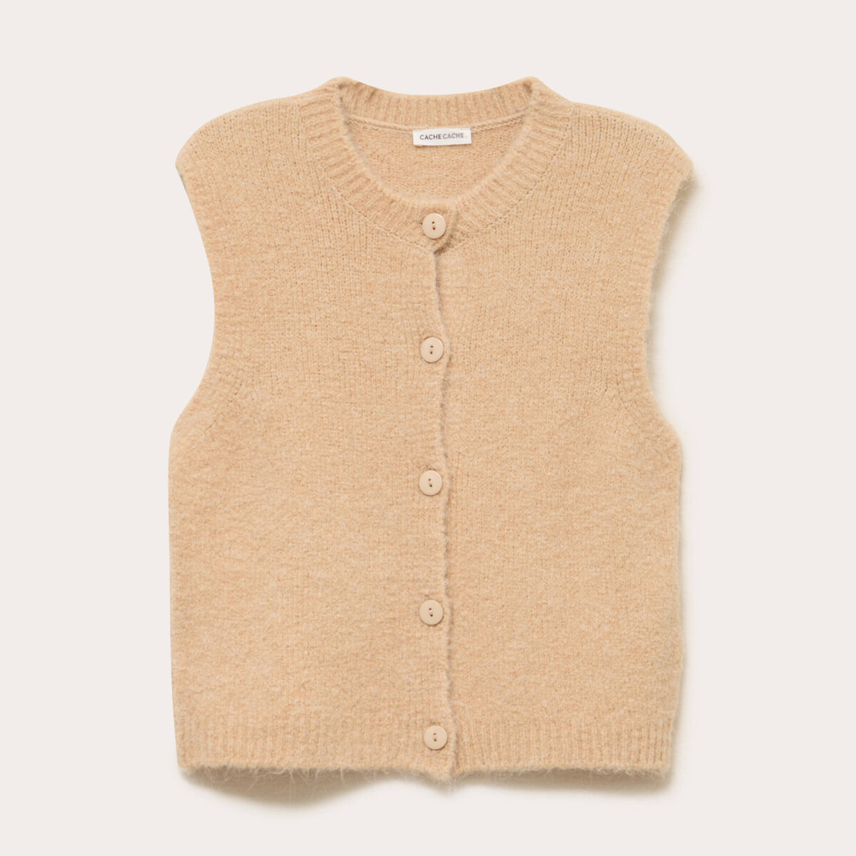 Gilet sans manches col rond beige femme