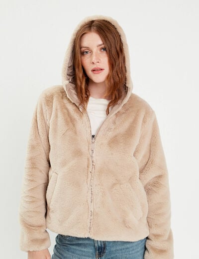Parka r&eacute;versible &agrave; capuche beige femme