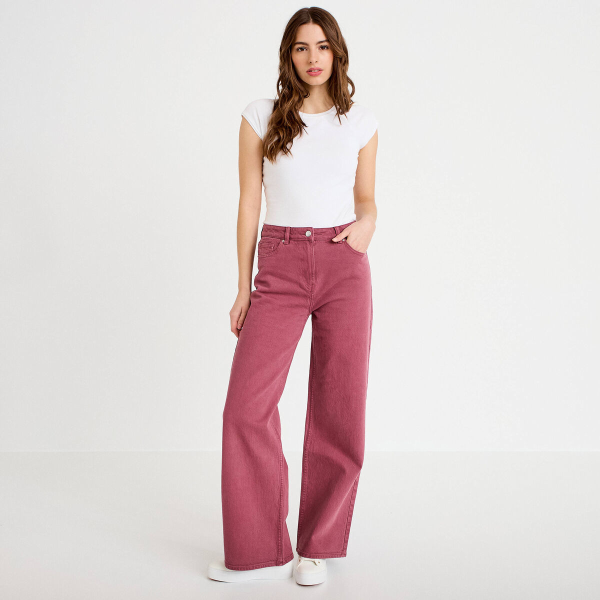 Jean wide leg taille haute vieux rose femme