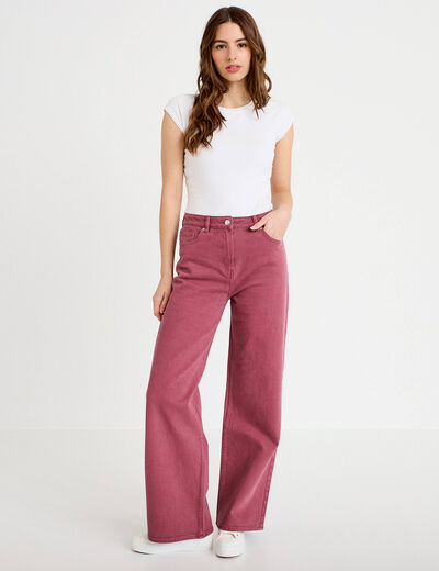 Jean wide leg taille haute vieux rose femme