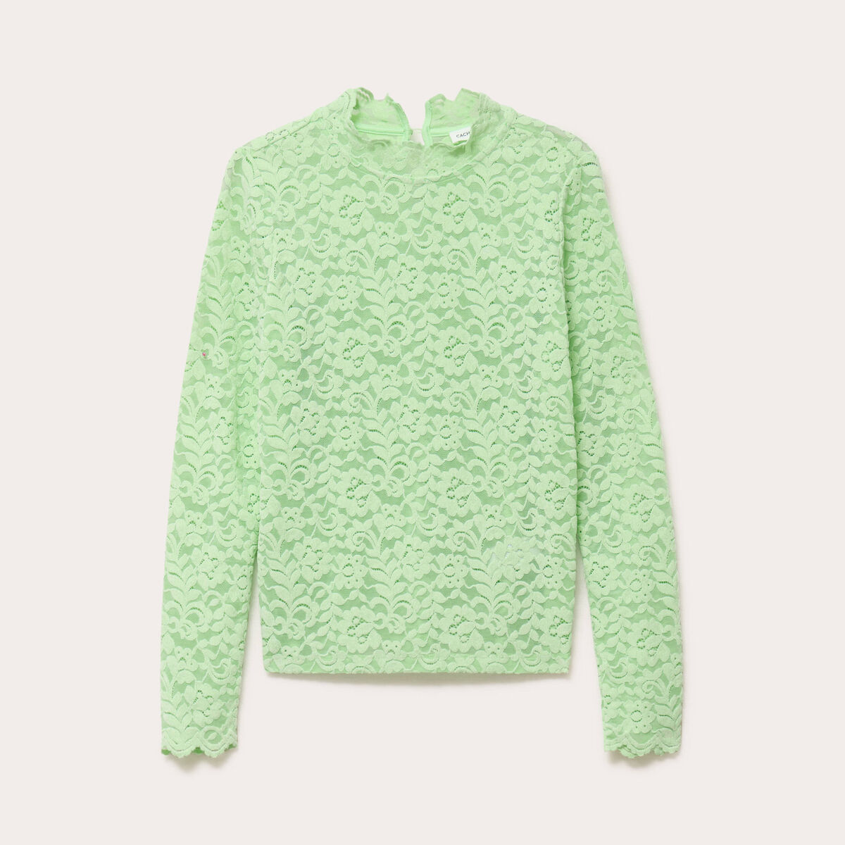 T-shirt dentelle manches longues vert pastel femme
