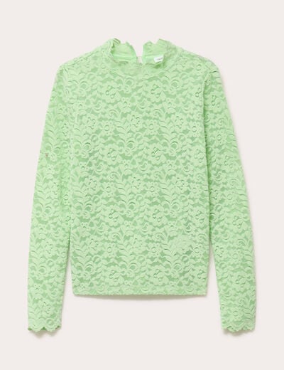 T-shirt dentelle manches longues vert pastel femme