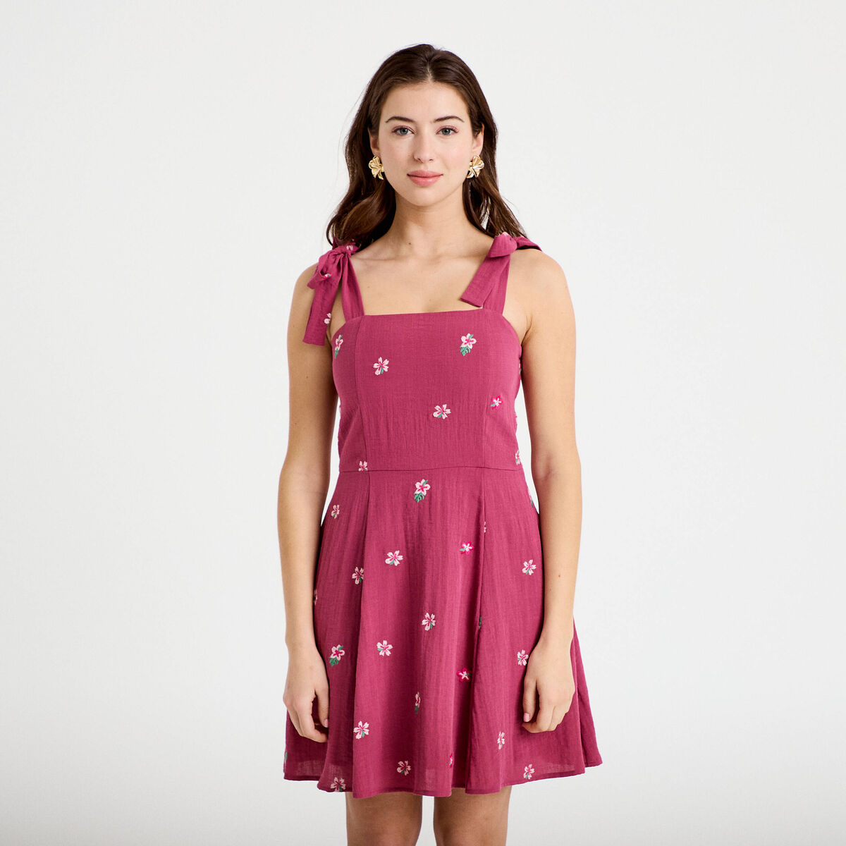 Robe patineuse courte &agrave; fines bretelles violet femme