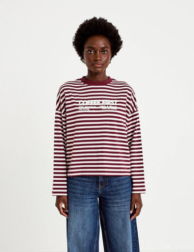 T-shirt col rond manches longues rose femme
