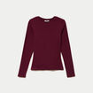 T-shirt cintr&eacute; col rond manches longues bordeaux femme