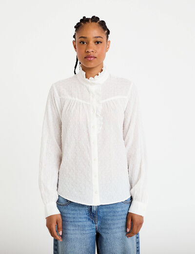 Chemise col montant manches longues ecru femme
