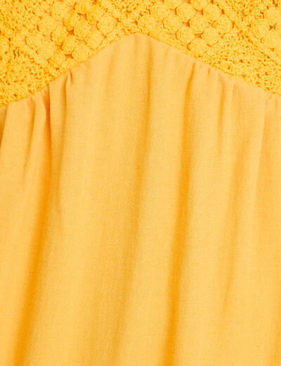 Robe bi-mati&egrave;re col v bretelles fines orange clair femme