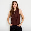 Top sans manches col v marron femme