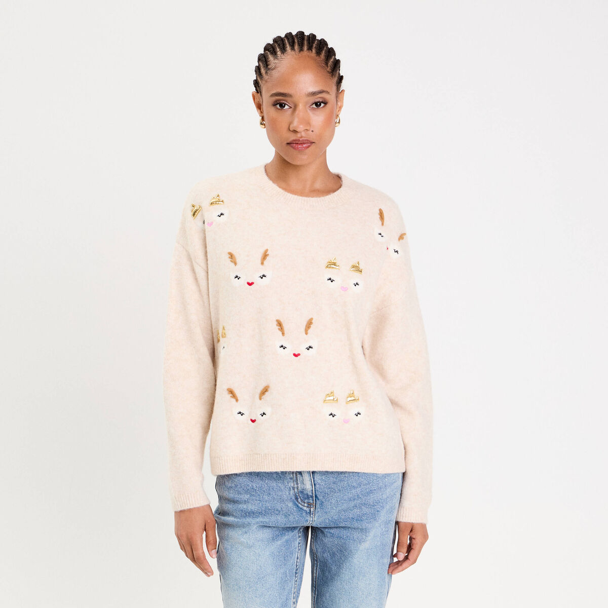 Pull manches longues beige femme
