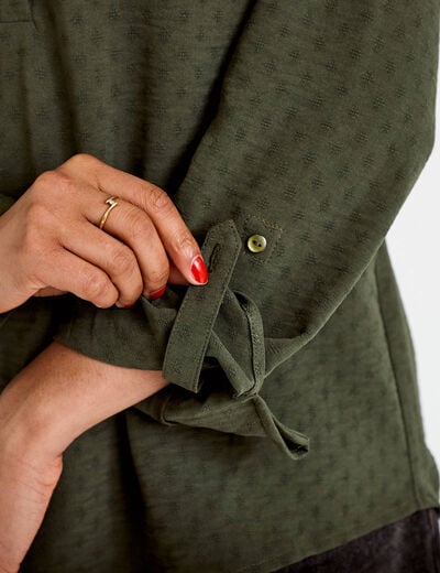 Blouse droite manches longues vert kaki femme